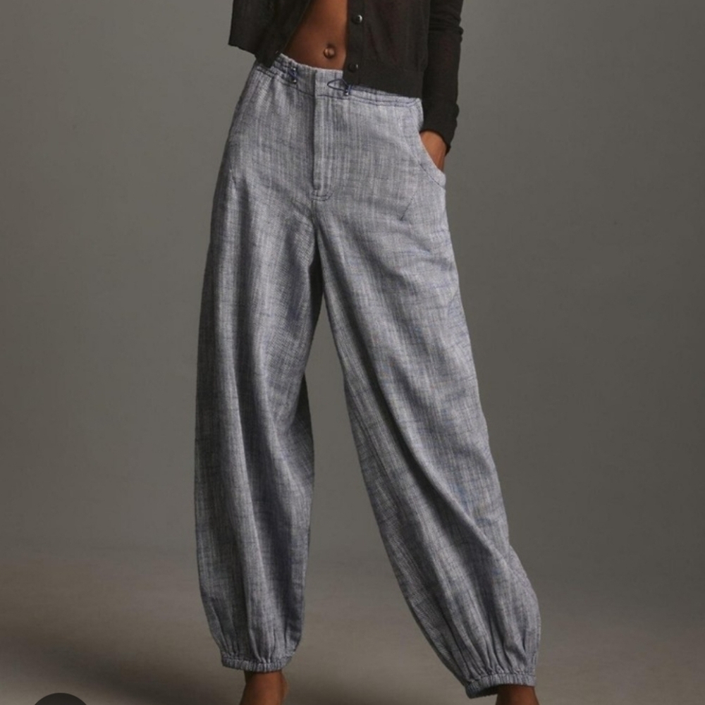 Anthropologie Grey Wide-Leg Linen-Blend Pants